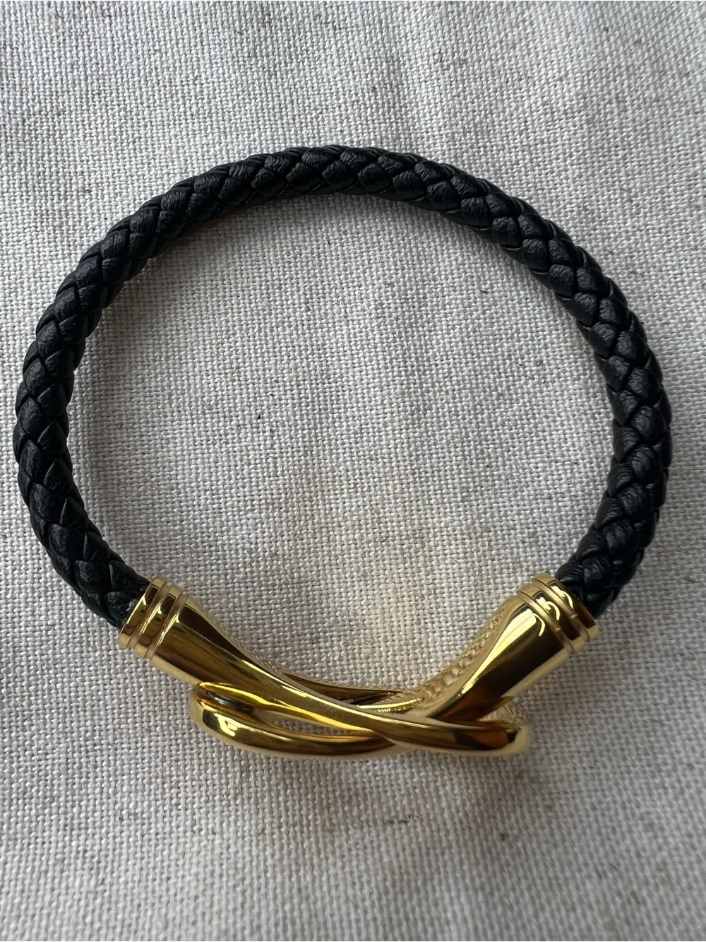 Stainless Steel Gold Knot Magnetic Clasp Black Braided Bangle NWOT